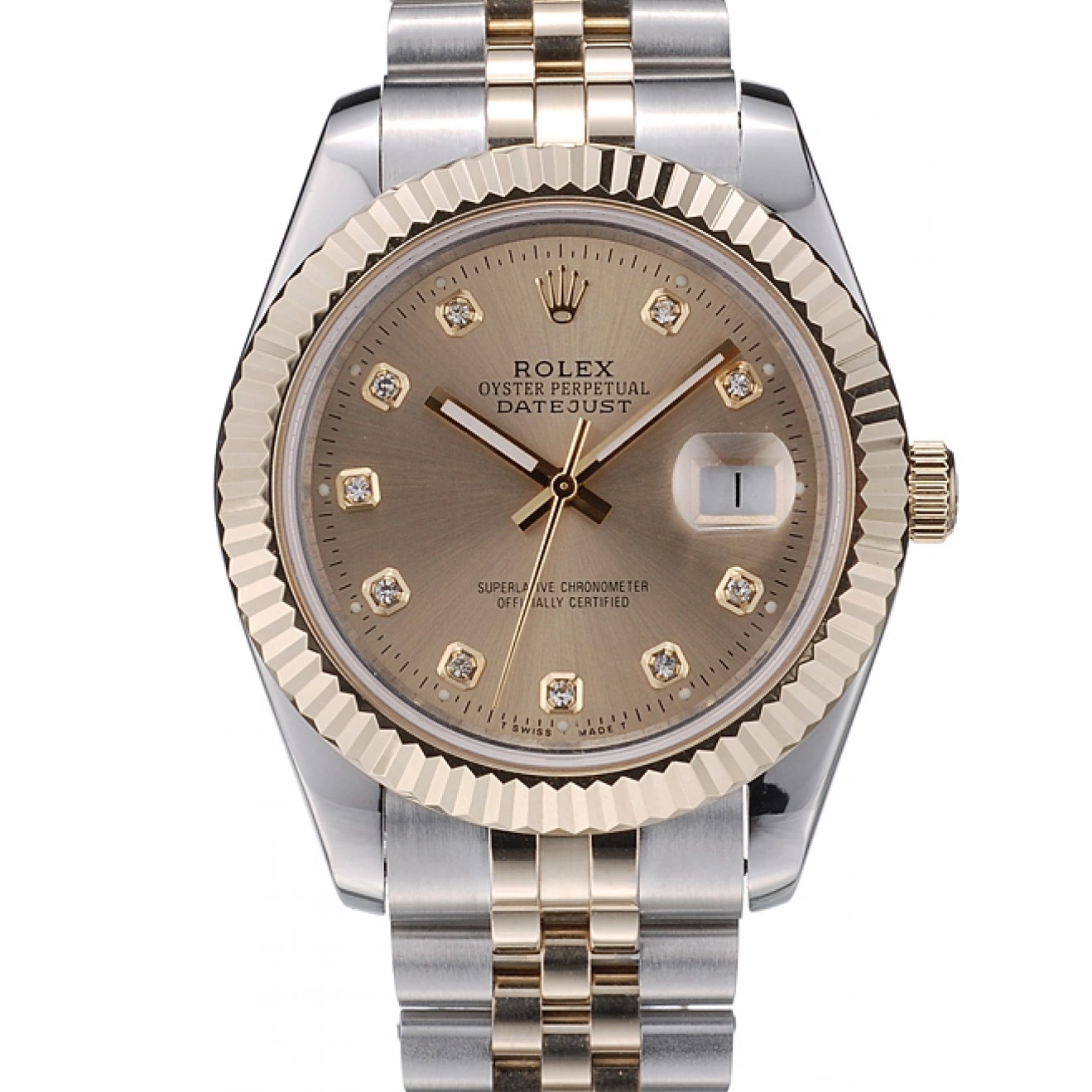 Aaa replica watch Rolex Dial Ribbed Steel 41978 Bezel Goldish Stainless Gold DateJust 0728